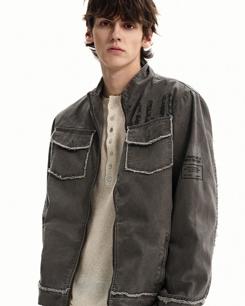 Giubbotto Uomo Utility con Zip in Cotone Washed