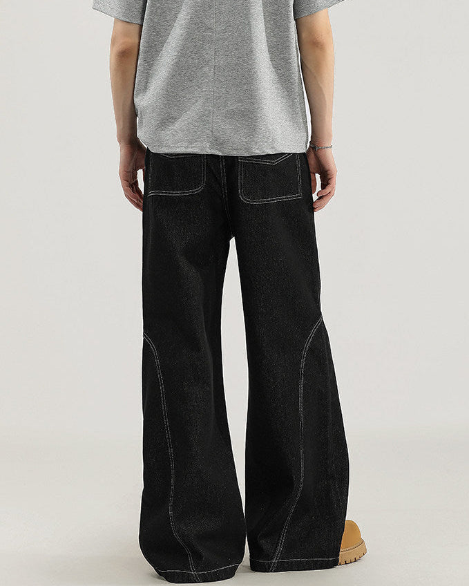 Jeans Larghi Uomo con Cuciture a Contrasto