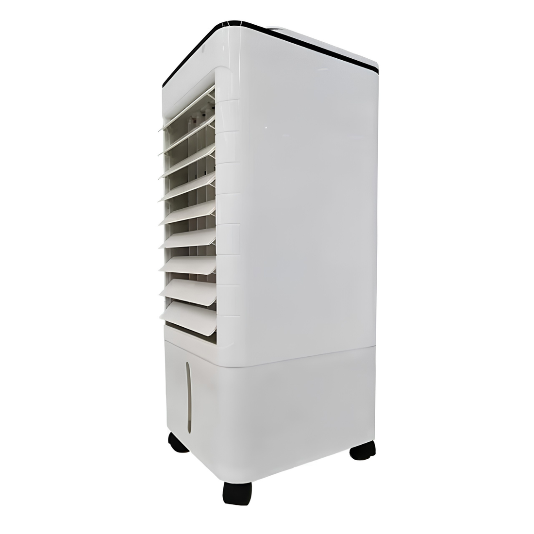 raffrescatore evaporativo portatile silenzioso senza installazione, vista tre quarti
