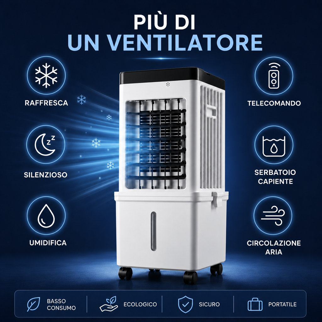 raffrescatore 3-in-1: raffresca, umidifica, telecomando, serbatoio capiente