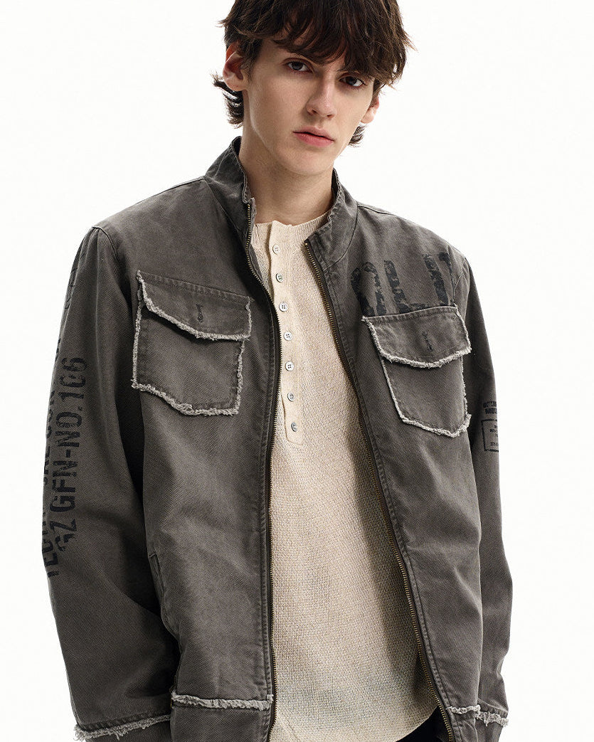 Giubbotto Uomo Utility con Zip in Cotone Washed