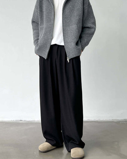 Pantaloni Larghi Uomo con Doppie Pinces in Lino e Lana