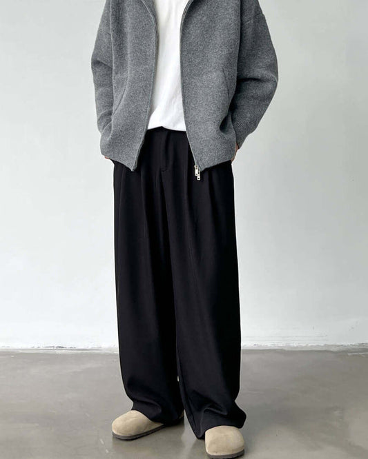 Pantaloni Larghi Uomo con Doppie Pinces in Lino e Lana