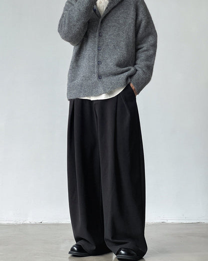 Pantaloni Larghi Uomo con Doppie Pinces in Misto Lana