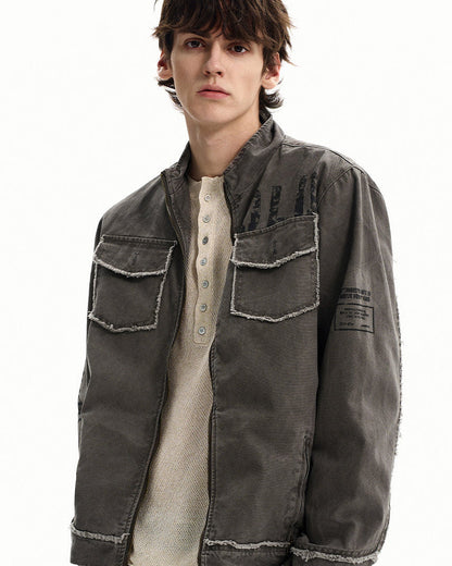 Giubbotto Uomo Utility con Zip in Cotone Washed