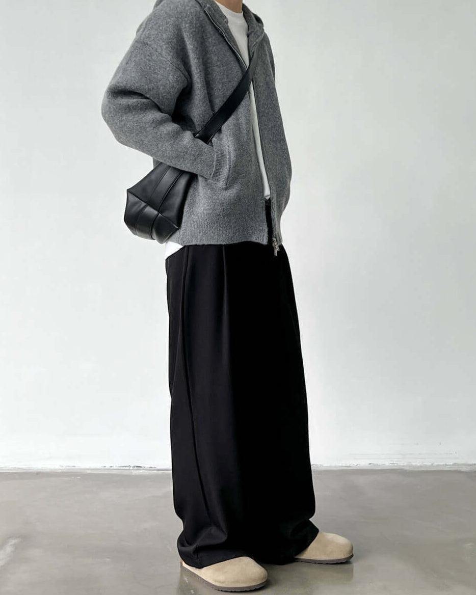 Pantaloni Larghi Uomo con Doppie Pinces in Lino e Lana