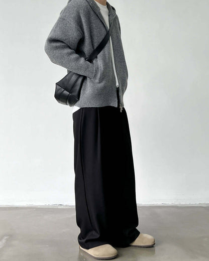 Pantaloni Larghi Uomo con Doppie Pinces in Lino e Lana