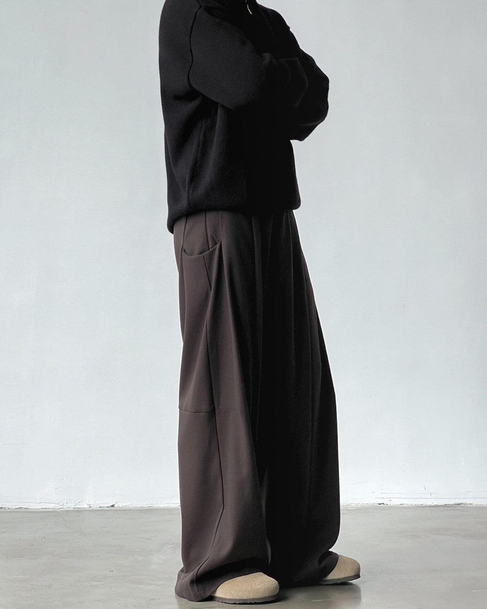 Pantaloni Larghi Uomo con Pinces in Misto Lana