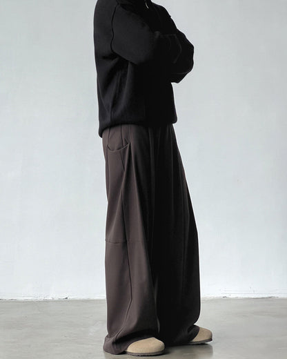 Pantaloni Larghi Uomo con Pinces in Misto Lana