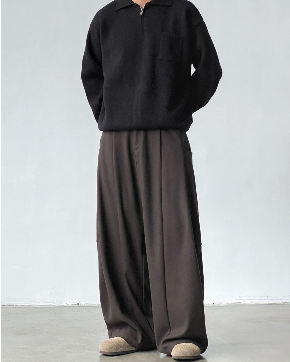 Pantaloni Larghi Uomo con Pinces in Misto Lana