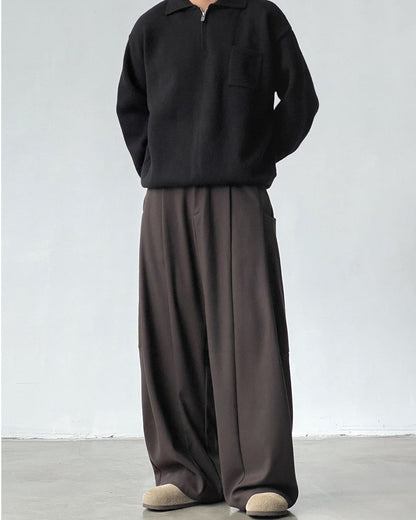 Pantaloni Larghi Uomo con Pinces in Misto Lana