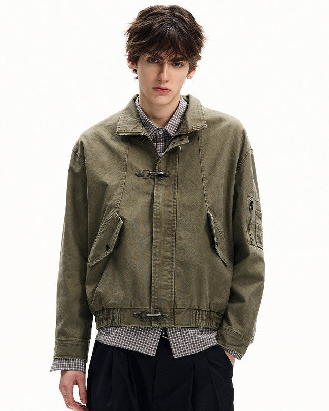 Giubbotto Uomo con Fibbie in Twill di Cotone