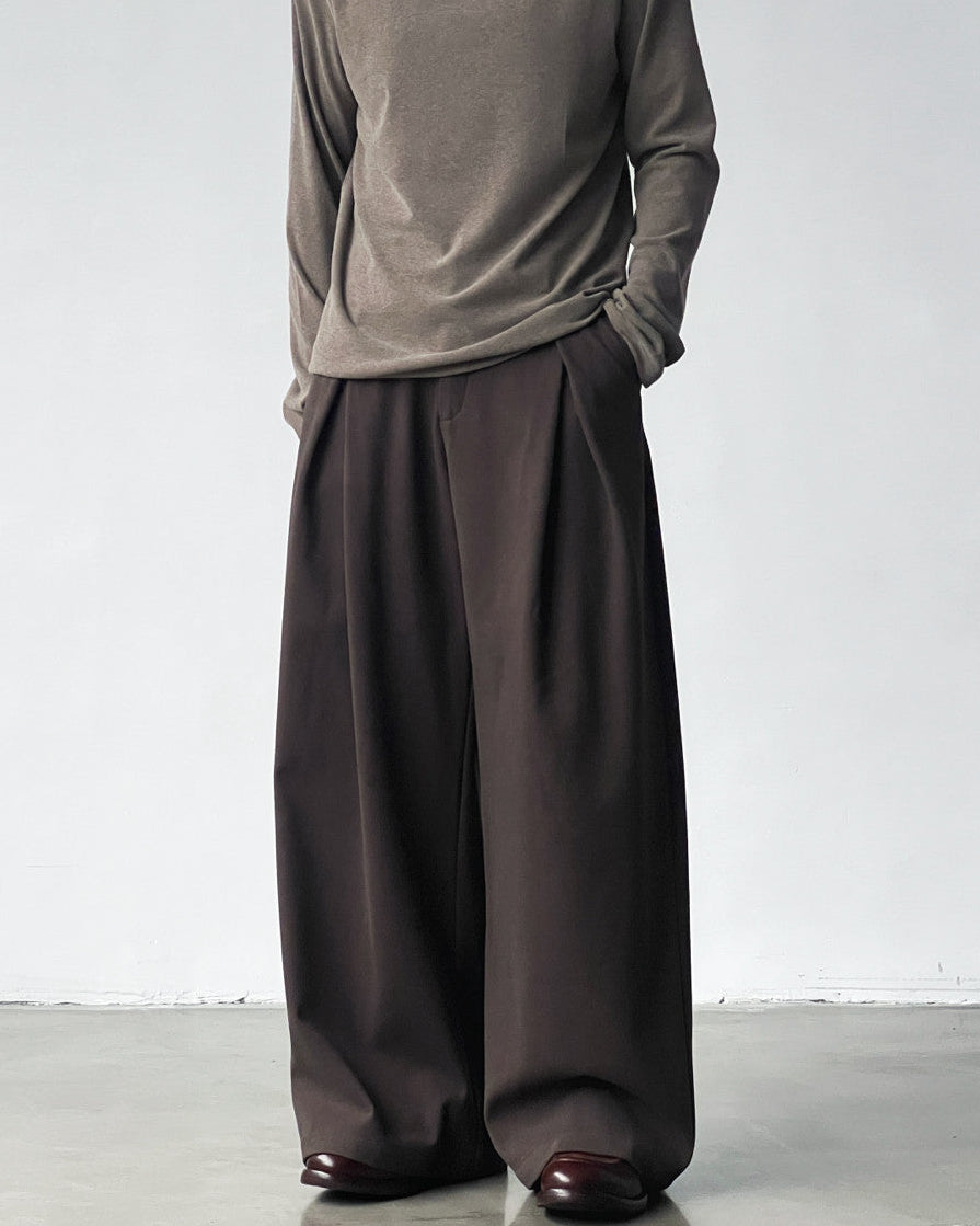 Pantaloni Larghi Uomo con Doppie Pinces in Misto Lana
