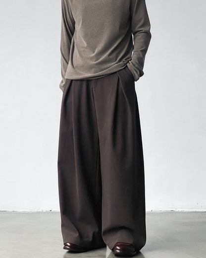 Pantaloni Larghi Uomo con Doppie Pinces in Misto Lana