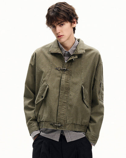 Giubbotto Uomo con Fibbie in Twill di Cotone