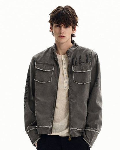 Field Jacket Uomo con Zip in Cotone Washed