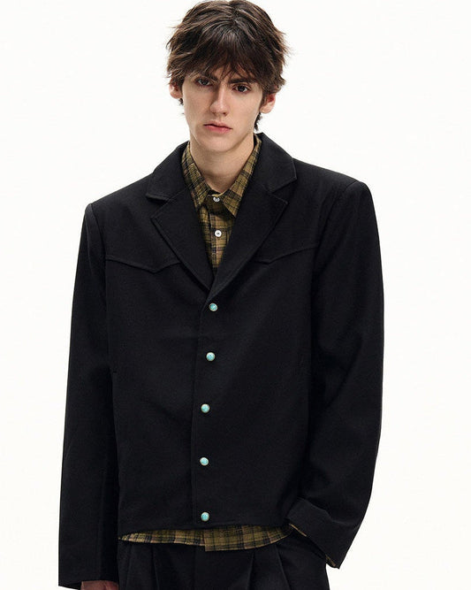 Giubbotto Uomo con Bottoni in Twill di Lana