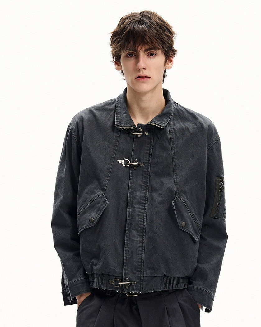 Giubbotto Uomo con Fibbie in Twill di Cotone