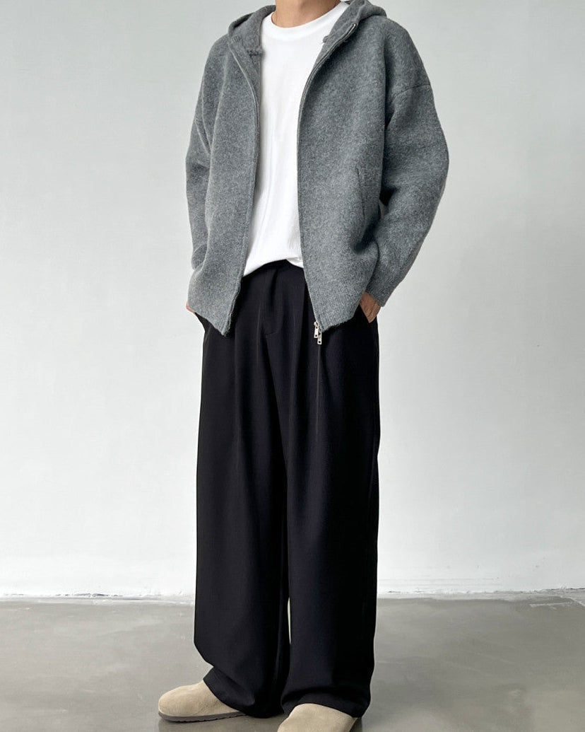 Pantaloni Larghi Uomo con Doppie Pinces in Lino e Lana
