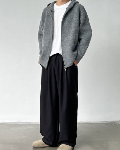 Pantaloni Larghi Uomo con Doppie Pinces in Lino e Lana