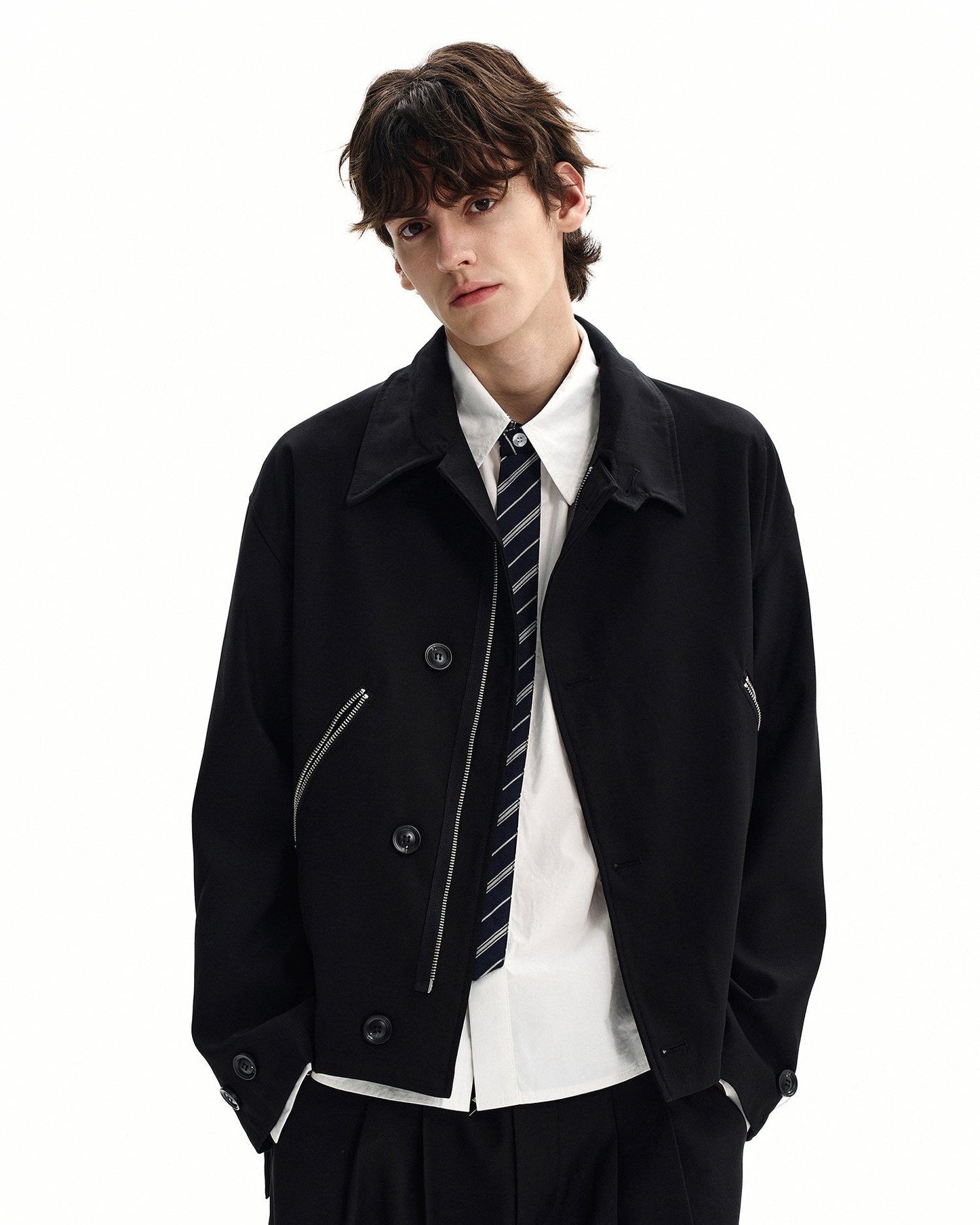 Giubbotto Uomo con Tasche Zip in Misto Lana