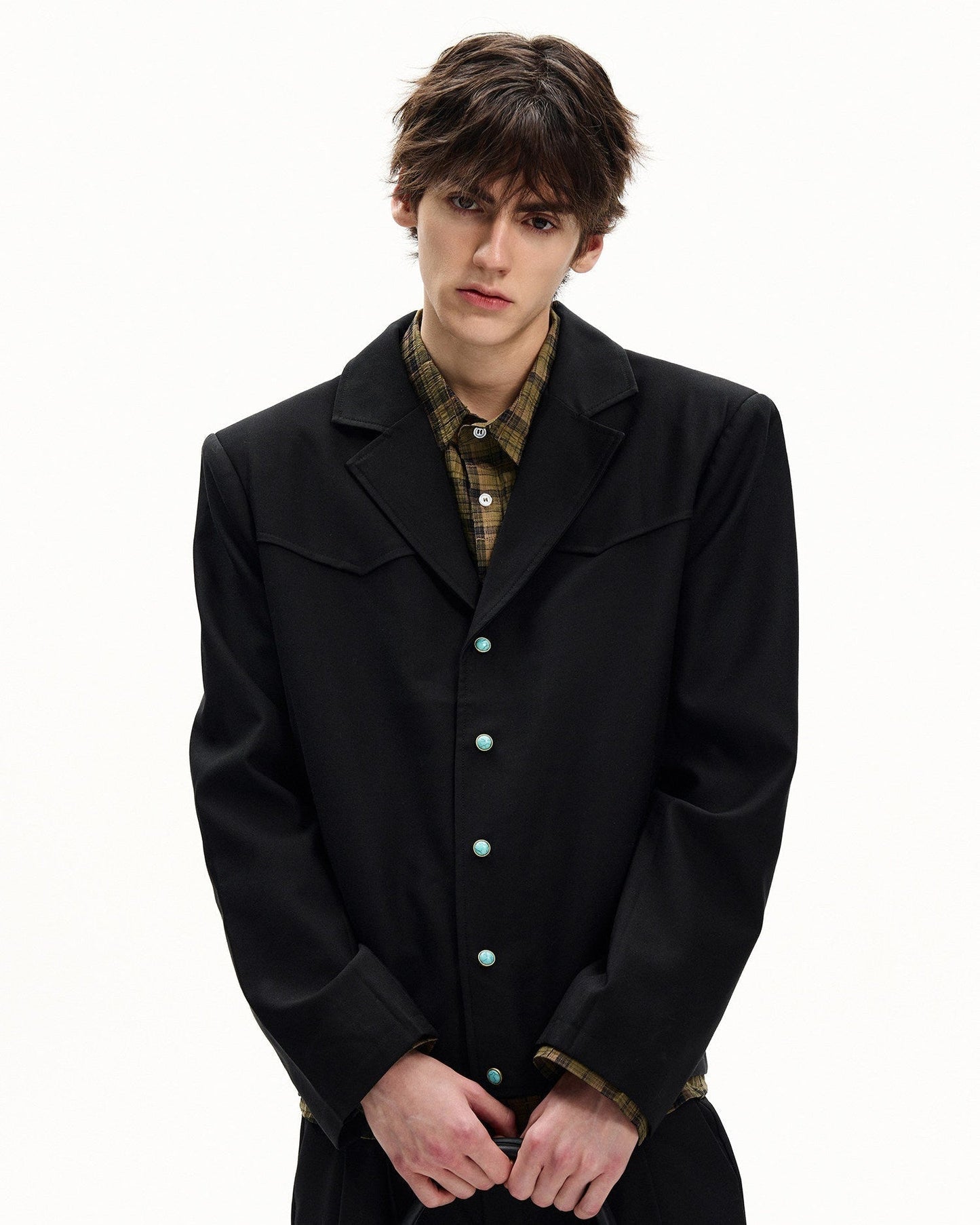 Giubbotto Uomo con Bottoni in Twill di Lana