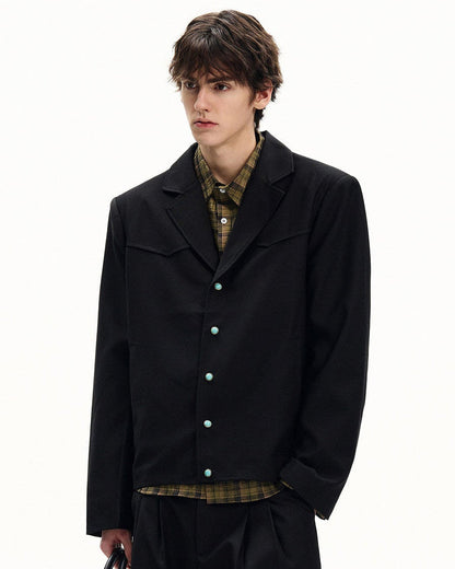 Giubbotto Uomo con Bottoni in Twill di Lana