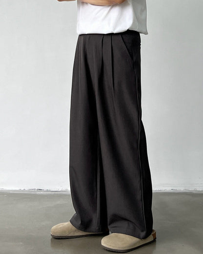 Pantaloni Larghi Uomo con Doppie Pinces in Lino e Lana