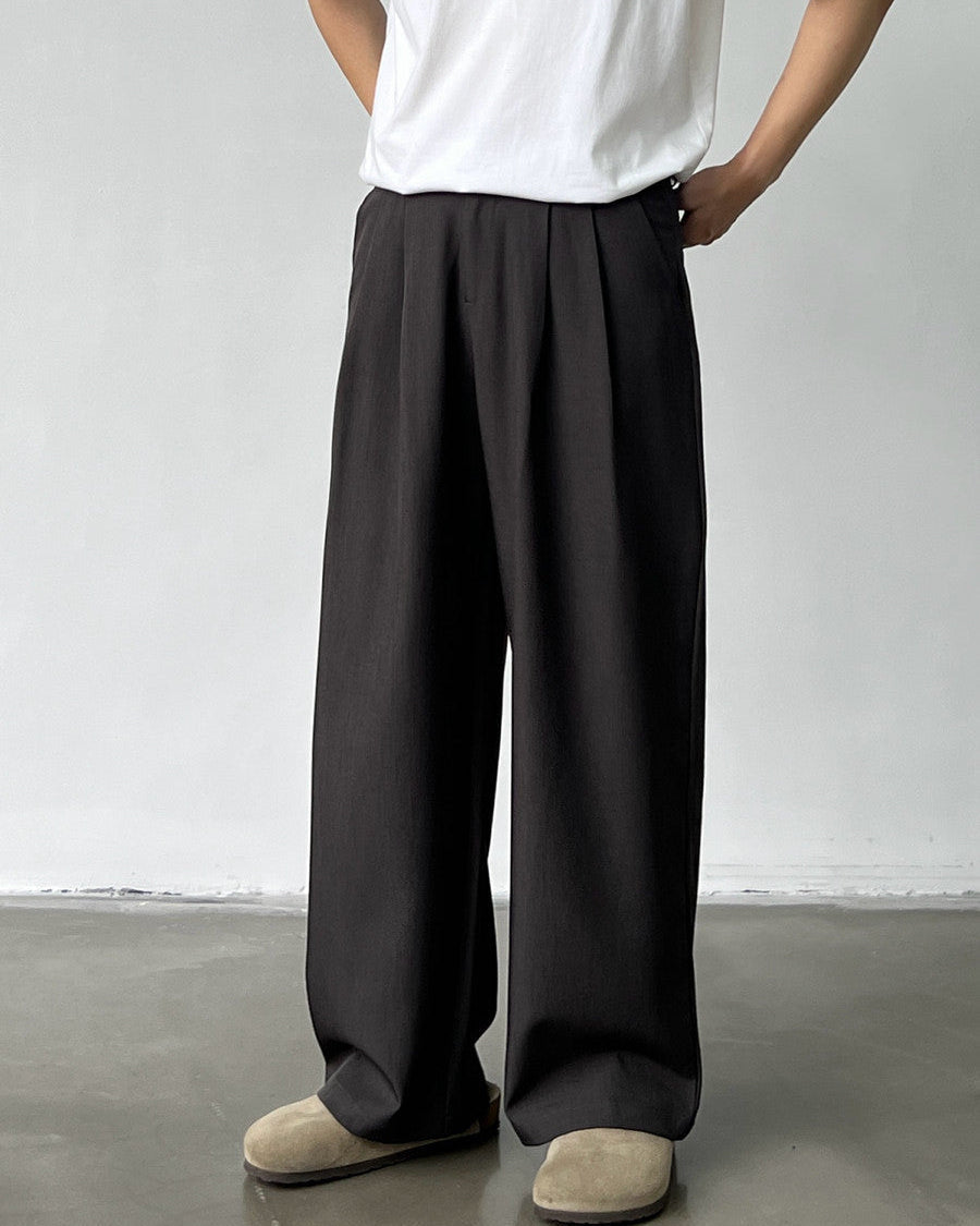Pantaloni Larghi Uomo con Doppie Pinces in Lino e Lana