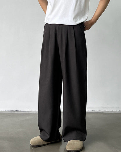Pantaloni Larghi Uomo con Doppie Pinces in Lino e Lana