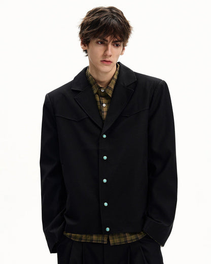 Giubbotto Uomo con Bottoni in Twill di Lana