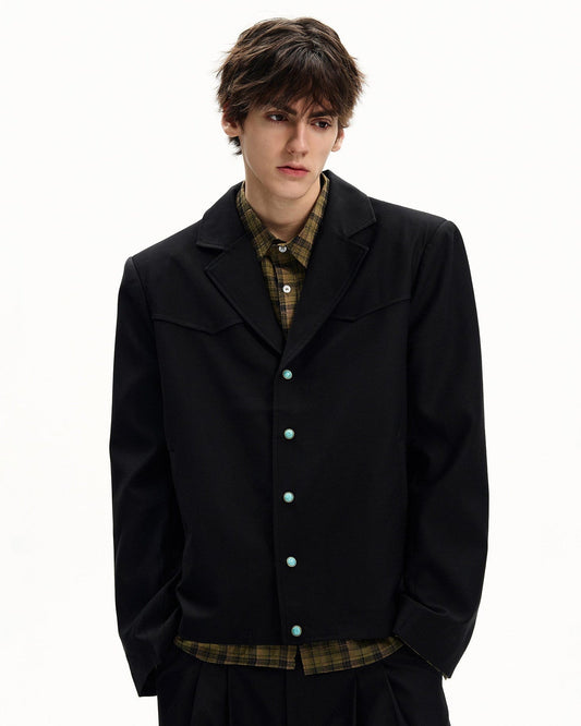 Giubbotto Uomo con Bottoni in Twill di Lana
