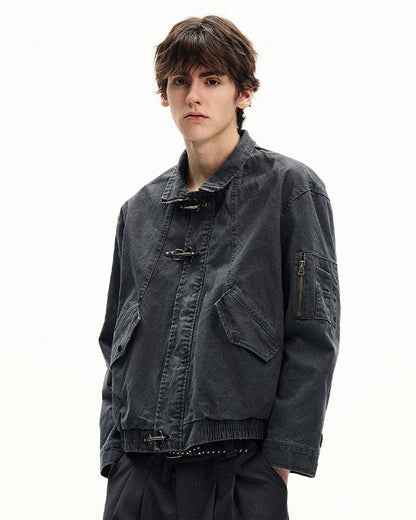 Giubbotto Uomo con Fibbie in Twill di Cotone