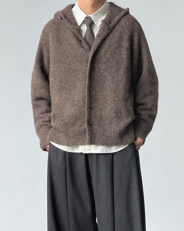 Cardigan Uomo con Cappuccio in Misto Lana