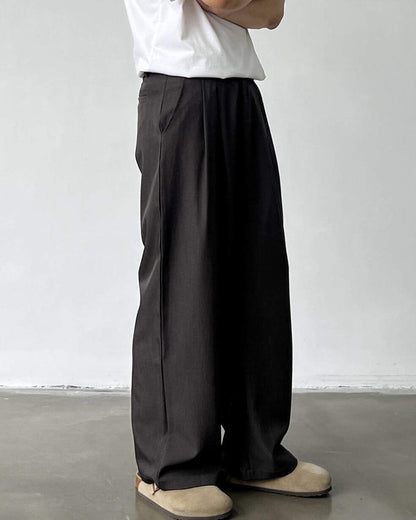Pantaloni Larghi Uomo con Doppie Pinces in Lino e Lana
