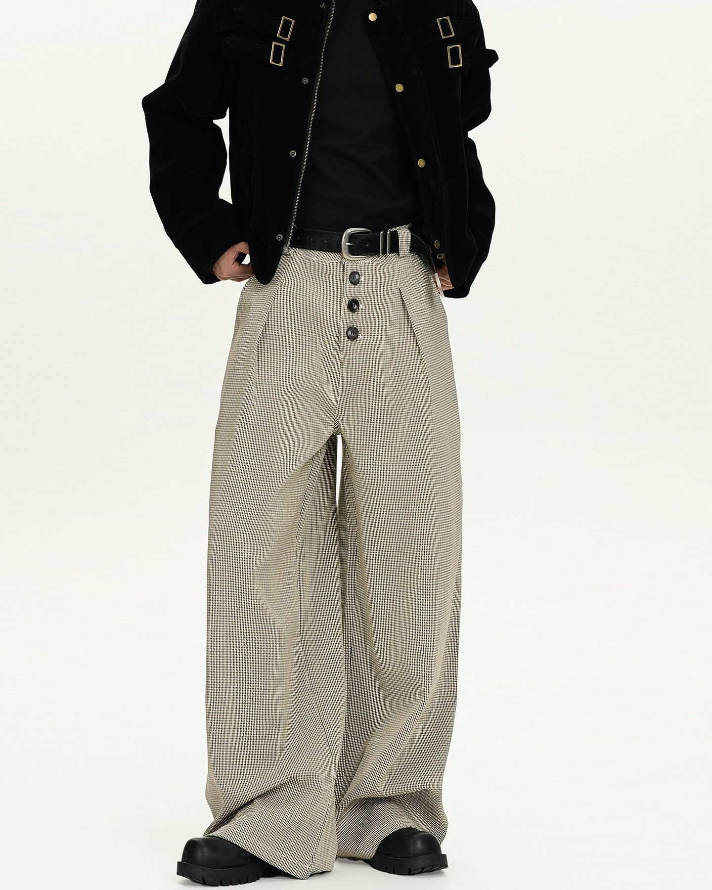Pantaloni Larghi Uomo a Quadri in Lana