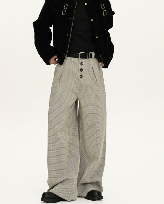 Pantaloni Larghi Uomo a Quadri in Lana