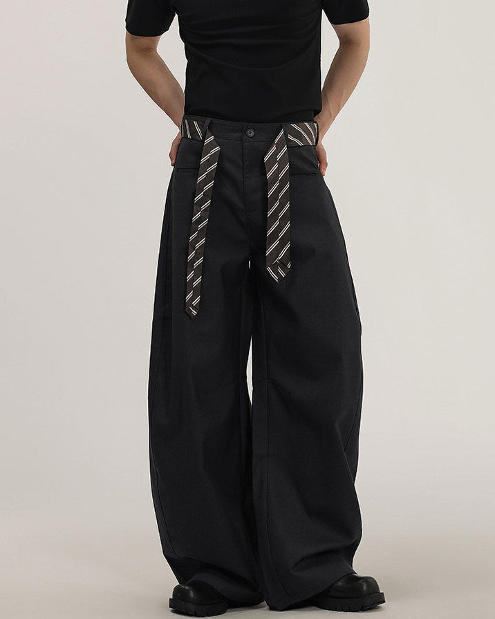 Pantaloni Larghi Uomo con Cintura in Tessuto