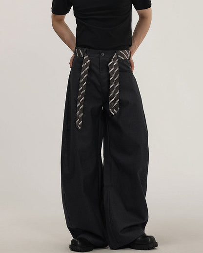 Pantaloni Larghi Uomo con Cintura in Tessuto