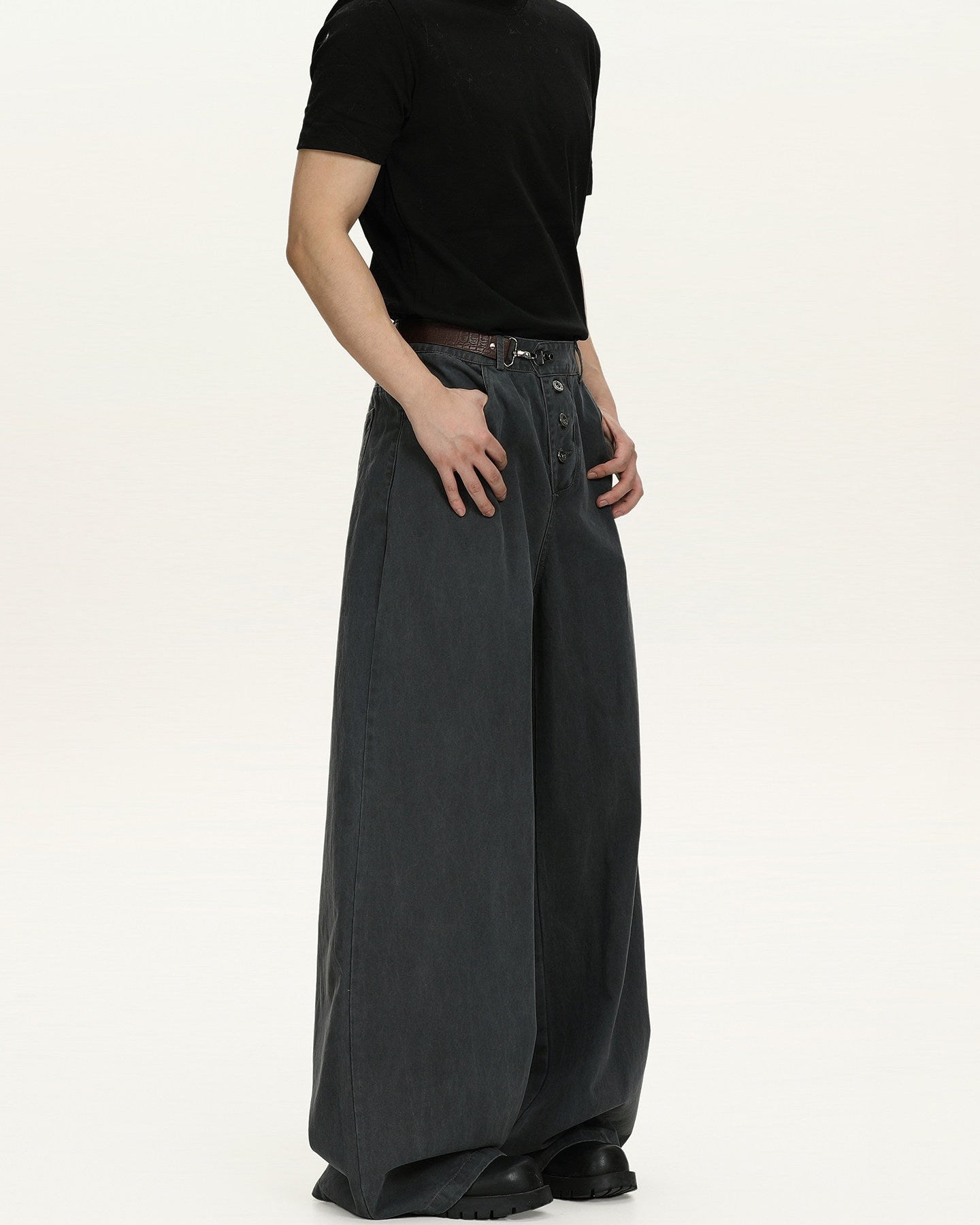 Jeans Larghi Uomo Washed in Cotone