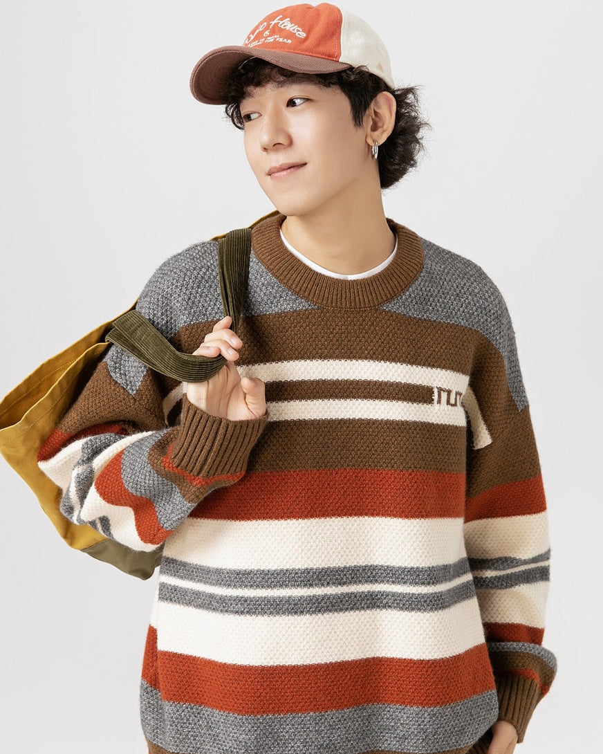 Maglione Uomo Girocollo a Righe in Cotone