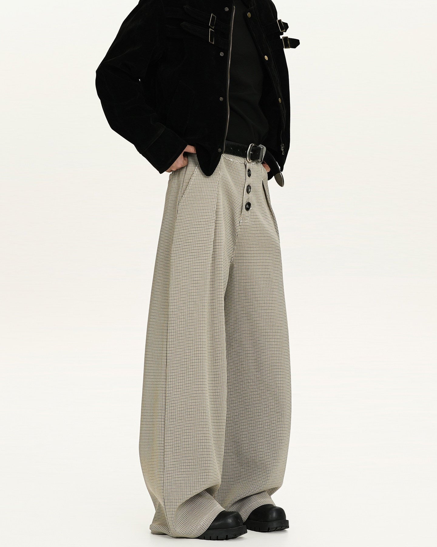 Pantaloni Larghi Uomo a Quadri in Lana