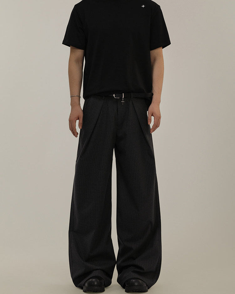 Pantaloni Larghi Uomo Gessati in Misto Lana