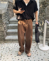 Pantaloni Larghi Uomo Vita Alta con Pinces in Lino