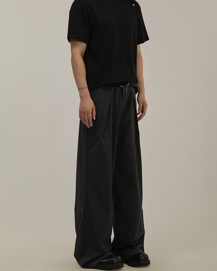 Pantaloni Larghi Uomo Gessati in Misto Lana