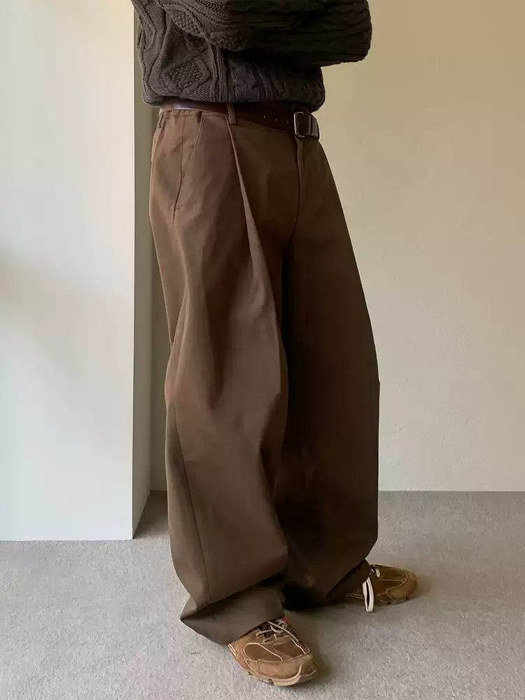 Pantaloni Larghi Uomo Vita Alta con Pinces in Lino
