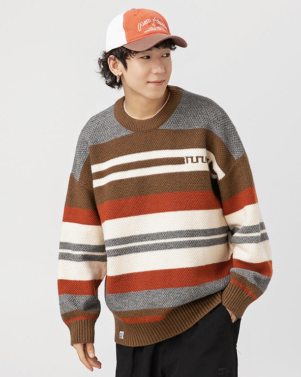 Maglione Uomo Girocollo a Righe in Cotone