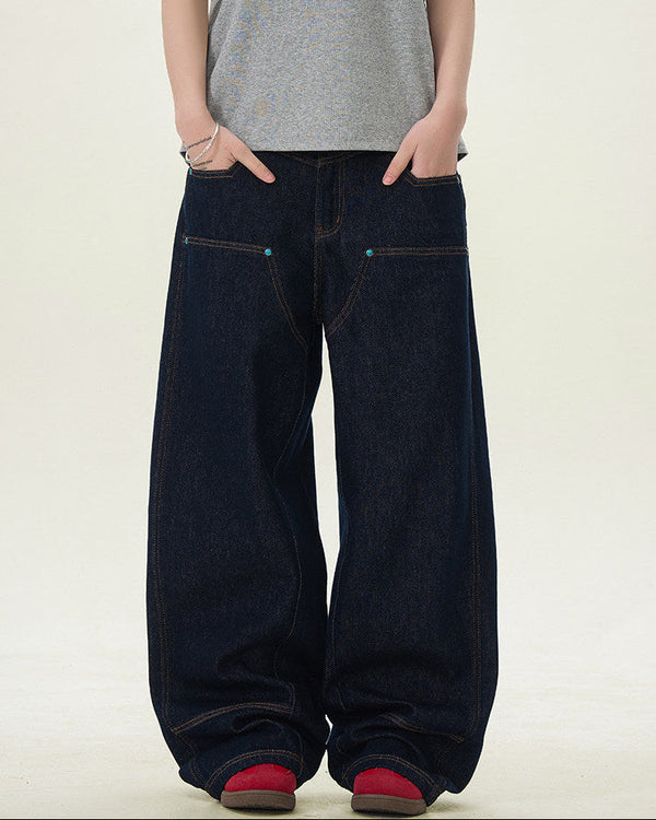 Jeans Larghi Uomo in Denim Grezzo