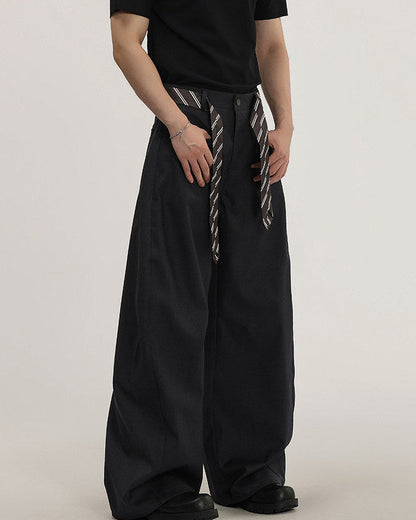 Pantaloni Larghi Uomo con Cintura in Tessuto