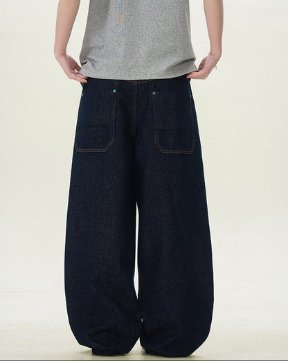 Jeans Larghi Uomo in Denim Grezzo